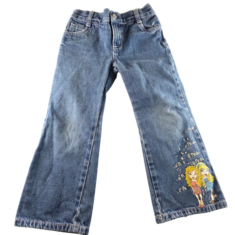 Lil Bratz Kids Y2K Wide Leg‎ Denim Jeans Graphic Size 4/5 K20707 Dollcore